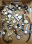 Collection of various pocket watches and wristwatches.