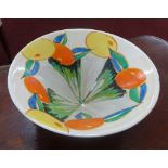 A Clarice Cliff, Bizarre conical bowl decorated with oranges and lemons, diameter 19.5ocm.