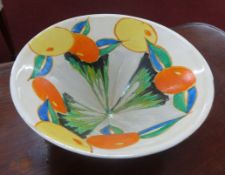 A Clarice Cliff, Bizarre conical bowl decorated with oranges and lemons, diameter 19.5ocm.