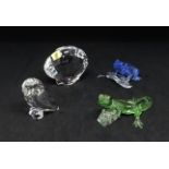 Swarovski Crystal, Dart Frog, Gecko, small Owl and Scallop (4), boxed.