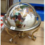 A gem set table globe, height approx 38cm.