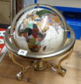A gem set table globe, height approx 38cm.