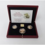 A Royal Mint QEII 1990 proof set including half sovereign, sovereign and double sovereign in 22ct