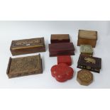 A Victorian parquetry inlaid walnut box together with various other boxes (10).