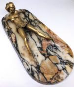 Erotic cigar cutter/ashtray, with marble base and gilt bronze figure, signed, Carl Kauba,