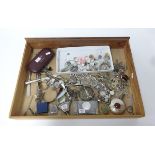 A large collection of various silver jewellery, silver objects and white metal objects, rings,