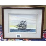 Tony Warren, watercolour 'Galleon Ship', 13cm x 17cm.