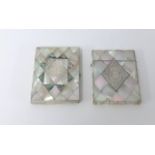 A Victorian mother of pearl concertina card case together with a mother of pearl and silver card