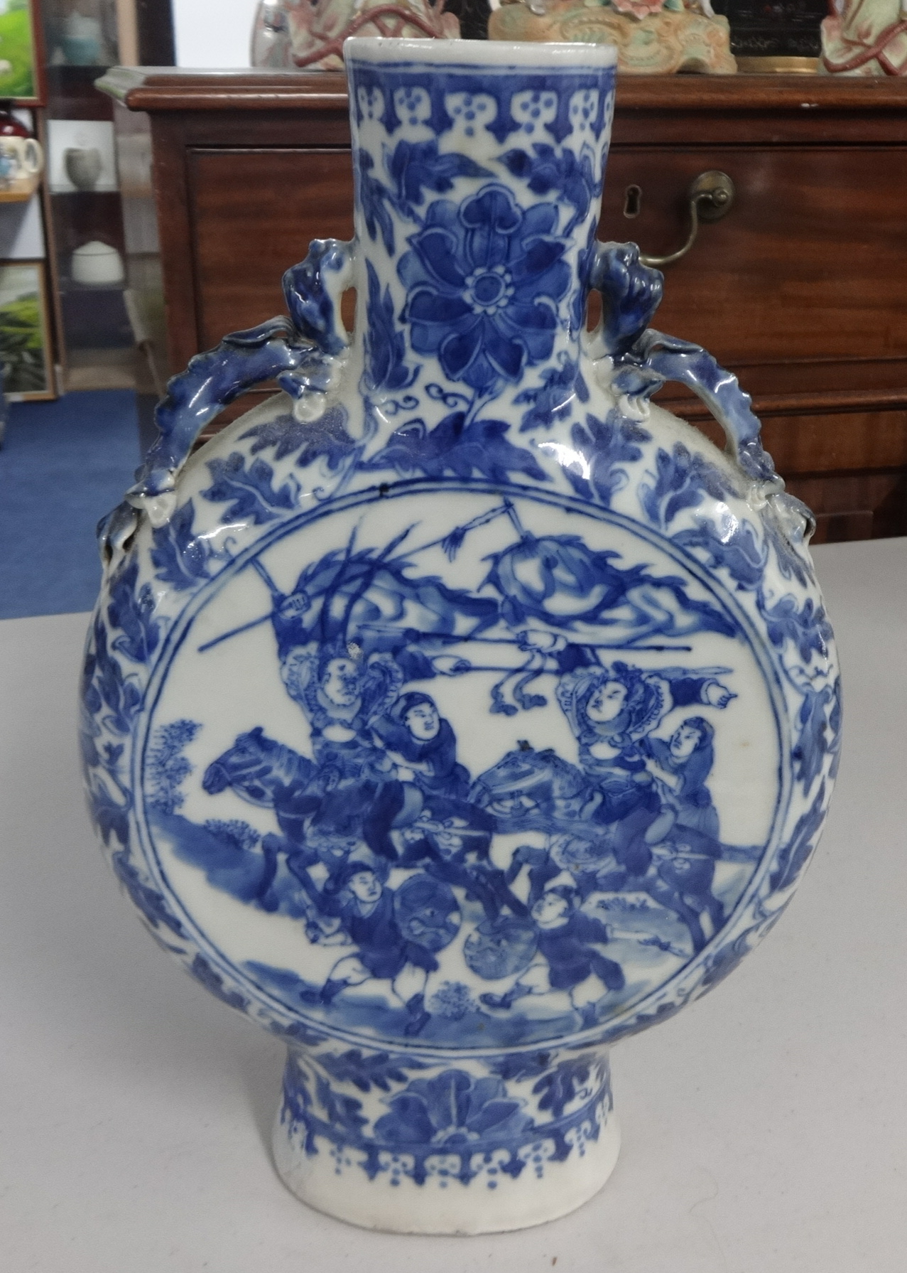 A Chinese blue and white moon flask, height 30cm other blue and white chinawares including