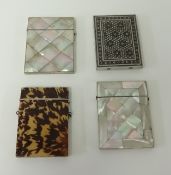 Four 19th century card cases including tortoiseshell and mother of pearl.
