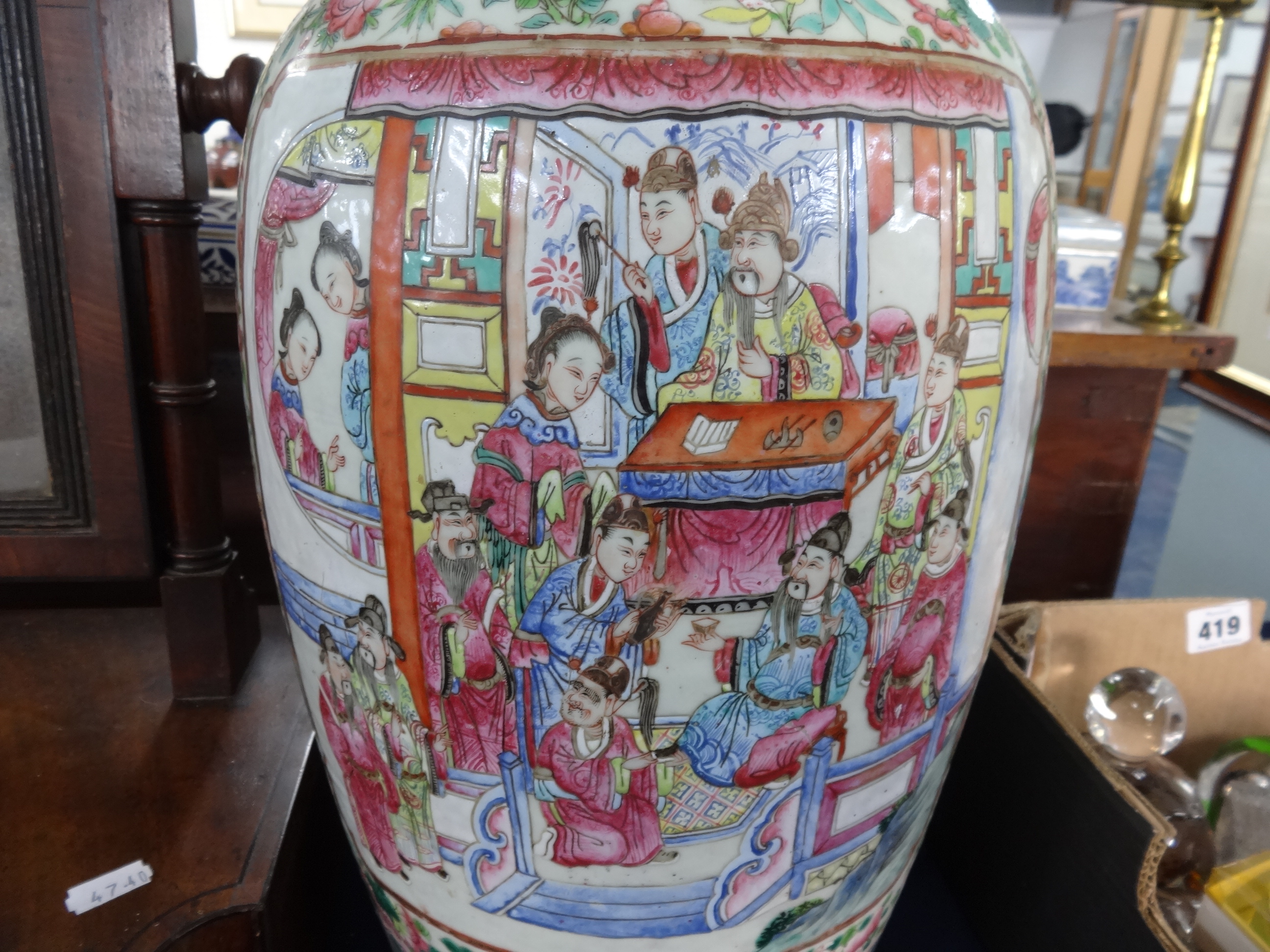 A 19th century famille rose Chinese porcelain vase, lacks one side handle, height 60cm. - Image 7 of 12