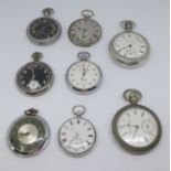 Collection of pocket watches including Waltham military with black dial and another military (8).
