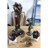 A romantic figure of a couple, height 53cm, five various other sculptures and a pewter novelty