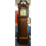 Two 19th century long case clocks (for restoration), one with mahogany case, painted dial, eight day