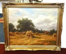 A group of four similar late 20th century rural paintings oil on canvas in swept gilt frames, approx