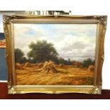 A group of four similar late 20th century rural paintings oil on canvas in swept gilt frames, approx