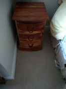 Narrow pine chest of 6 drawers and a modern three drawer bedside chest (2)..