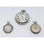 Silver open face key wind pocket watch with sub second dial, Victorian silver case and enamelled fob