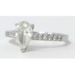 An 18ct white gold pear shaped diamond ring, the pear cut diamond 1.01ct, colour J, clarity SI2, the