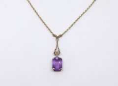 A amethyst single stone pendant set in 9ct gold on a 9ct gold chain, approx 4.30gms.