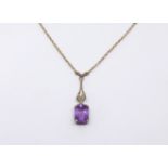 A amethyst single stone pendant set in 9ct gold on a 9ct gold chain, approx 4.30gms.