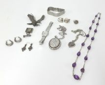 A collection of Marcasite costume jewellery including watches, brooches and also a amethyst and
