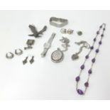 A collection of Marcasite costume jewellery including watches, brooches and also a amethyst and