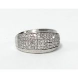 An 18ct white gold and diamond pave set ring, approx 0.50ct, size J.