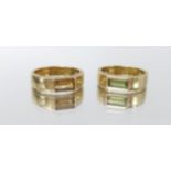 A pair of 18ct gold rings set with coloured stones marked 'Papillon', size L, 10.6gms (2).