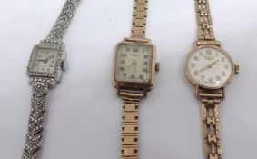 Longines, a ladies 9ct vintage wristwatch, 15.8gms, boxed together with a Ormo cocktail watch and