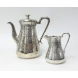 A Victorian silver coffee pot and cream jug, London circa 1863 marked 'CH' for Daniel & Charles