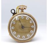 An 18k French open face key wind pocket watch, the gilt and enamel dial with arabic numerals, the