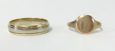 Two 9ct gold rings including one wedding band, approx 6.9gms.