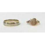 Two 9ct gold rings including one wedding band, approx 6.9gms.