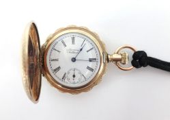 Elgin, a 9ct gold 'American Waltham' ladies pocket watch with ornate design of birds on case, the