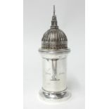 A silver pepper grinder, by Christopher Bowen, commissioned by the Salters' Company , depicting
