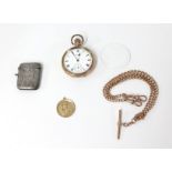 Waltham, gold plated pocket watch with a 9ct gold double albert chain, approx 38.8gms also a