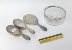 A late Victorian silver back four piece dressing table set together with a silver mounted and