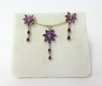 A amethyst, ruby and diamond set of jewellery, total weight 7.9gms.