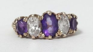 A 9ct five stone dress ring, size M.