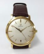 Omega, a vintage gents wristwatch with leather Omega bracelet.