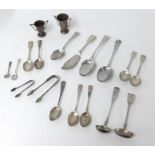 A collection of Georgian and later silver spoons, including with inscription 'Poetry Rewarded by Sir