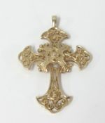A 9ct gold ornate cross, approx 9.80gms.