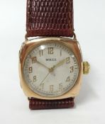 Rolex, a 9ct vintage cushion cased wristwatch marked 'Rolex'