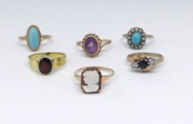 Six various 9ct gold dress rings, total weight 13.80gms.