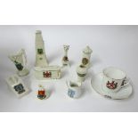 A collection of ten pieces of crested ware including Newcastle Tram crested ware.