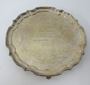 A silver salver, inscribed to 'Arthur C. Waite, from his fellow directors at The British Motor