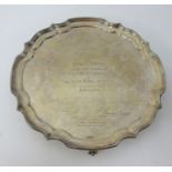 A silver salver, inscribed to 'Arthur C. Waite, from his fellow directors at The British Motor