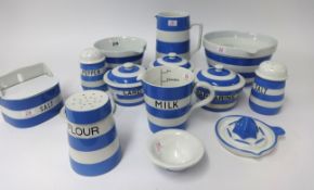T.G.Green Cornishware, a collection of assorted bakeware including 8.5 inch lipped pudding bowl, 6.