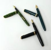 The Burnham Pen, fountain pen marked 14ct nib together with a Parker Duo fold fountain pen with 14ct